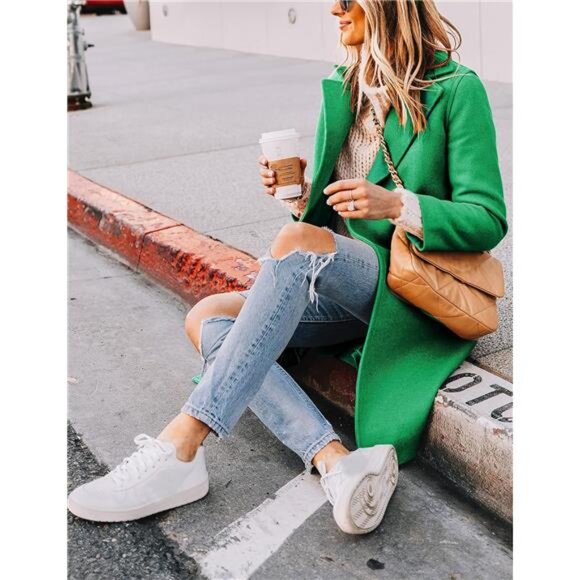 Women's Notch Lapel Double Breasted Trench Coat Green - Picture 4 of 6